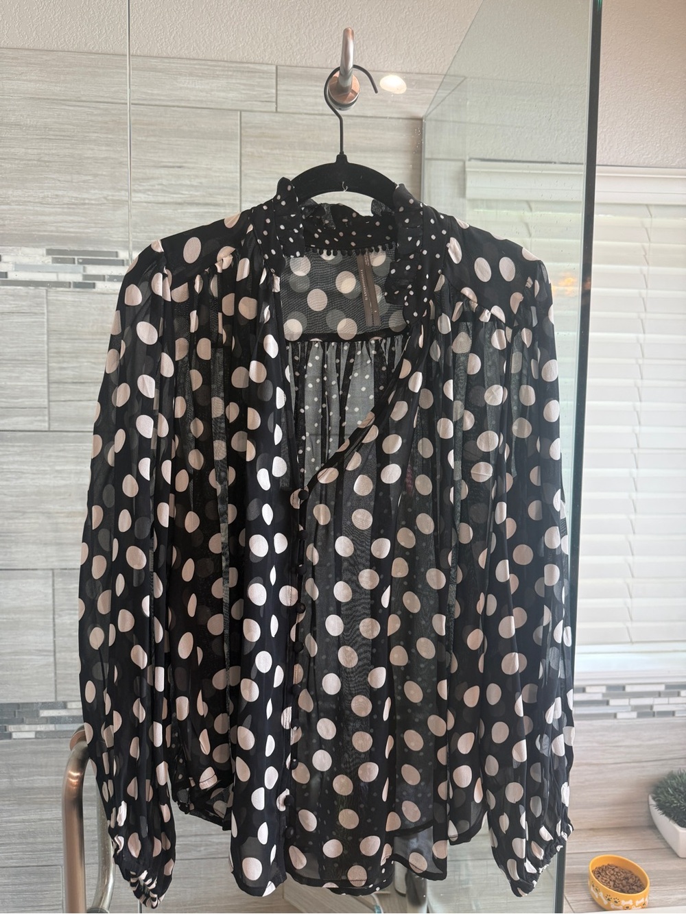 Sheer Black Polka Dot Button-Front Blouse - Picture 2 of 4